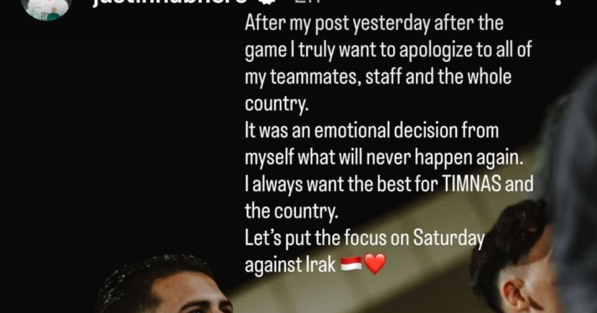 Permohonan Maaf Justin Hubner dan Fokus Laga Indonesia vs Irak